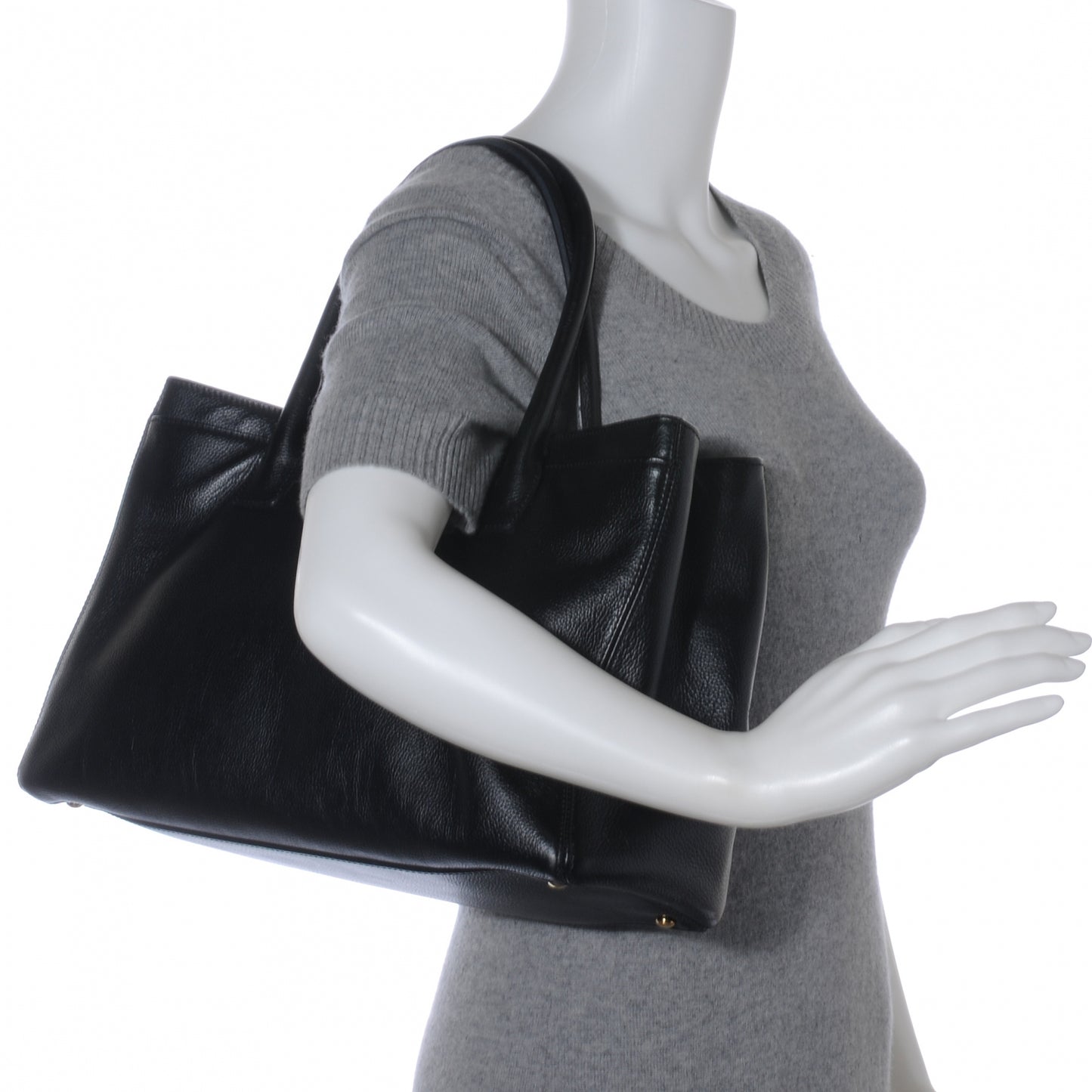 Calfskin Cerf Executive Shopper Tote Black