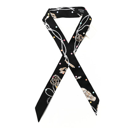 Hermes Silk Les Cles A Pois Doll Twilly Black Beige Rose 1 of 3