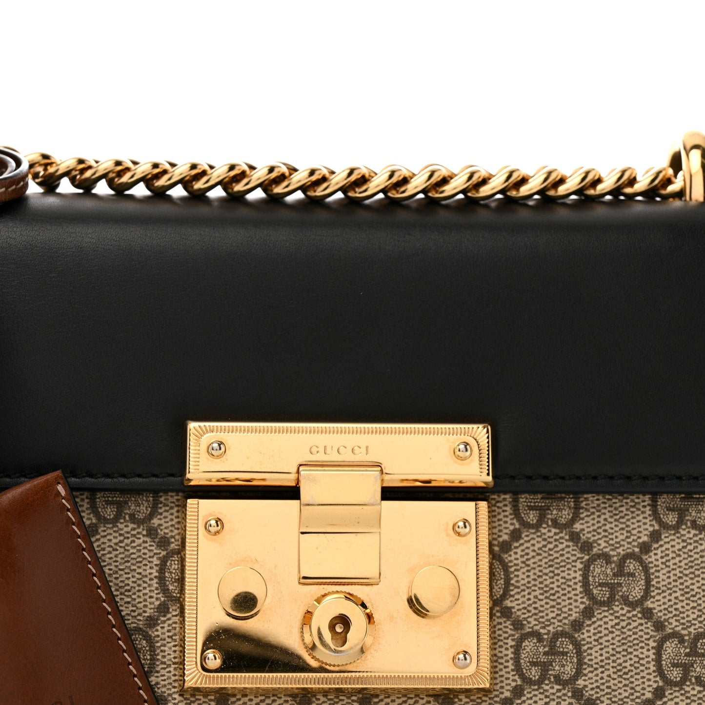 GG Supreme Monogram Calfskin Small Padlock Shoulder Bag Beige Black Cuir