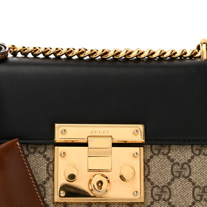 Gucci GG Supreme Monogram Calfskin Small Padlock Shoulder Bag Beige Black Cuir 6 of 10