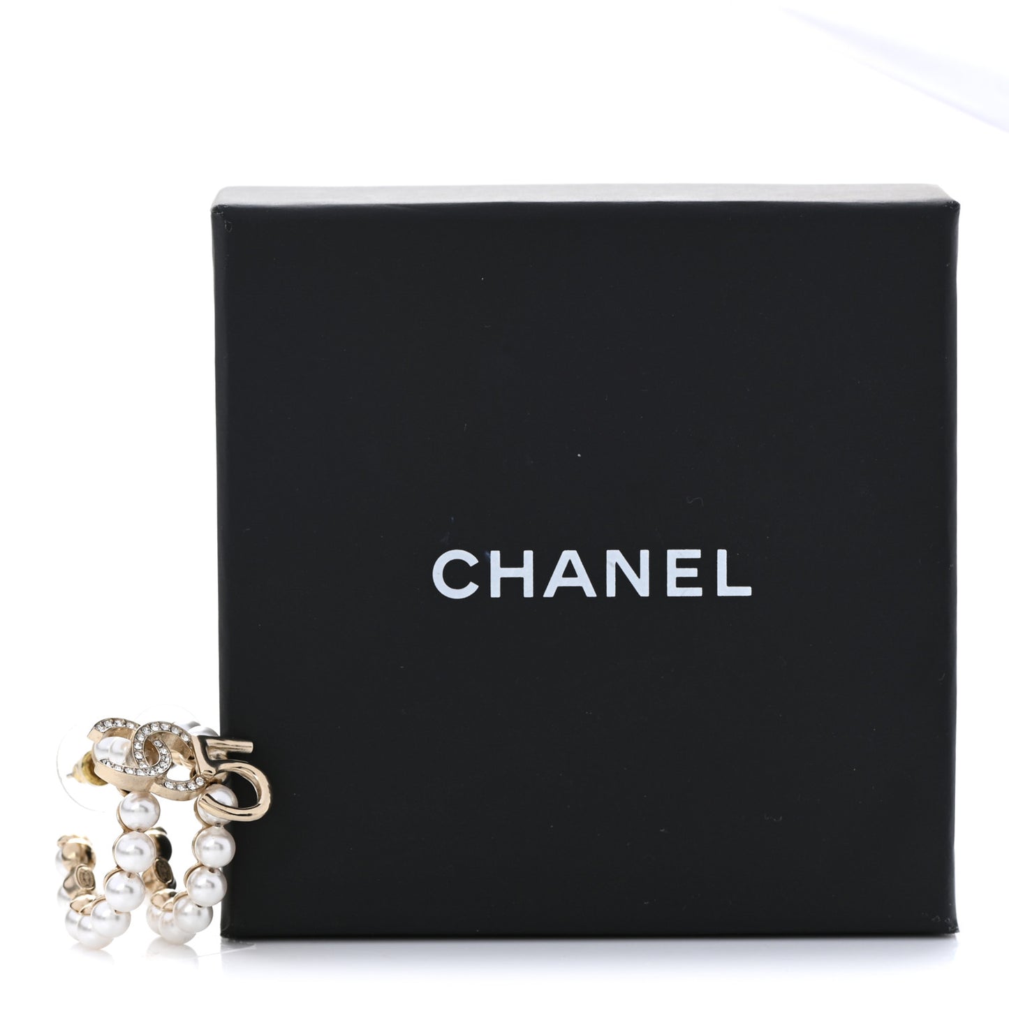 Crystal Pearl CC No 5 Hoop Drop Earring Gold