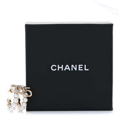 Chanel Crystal Pearl CC No 5 Hoop Drop Earring Gold 5 of 5