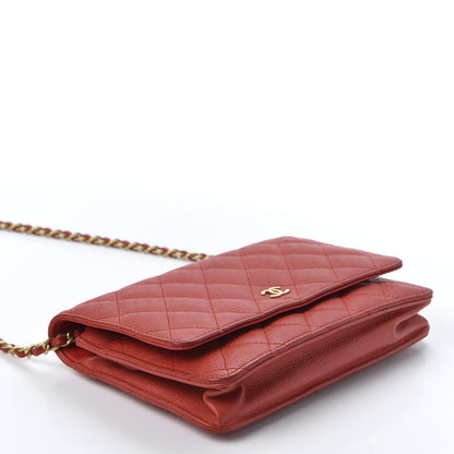 Chanel Letter Calfskin Embossed Quilted Wallet On Chain WOC Red 3 of 11