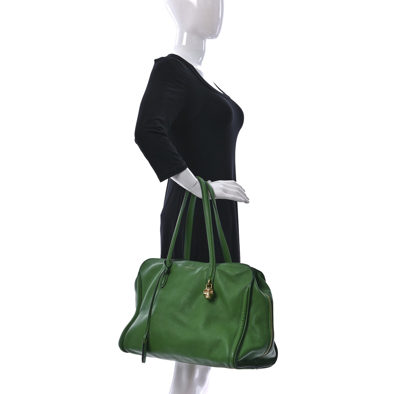 Alexander McQueen Pebbled Calfskin Large Skull Padlock Zip Around Tote Emerald 2 of 10