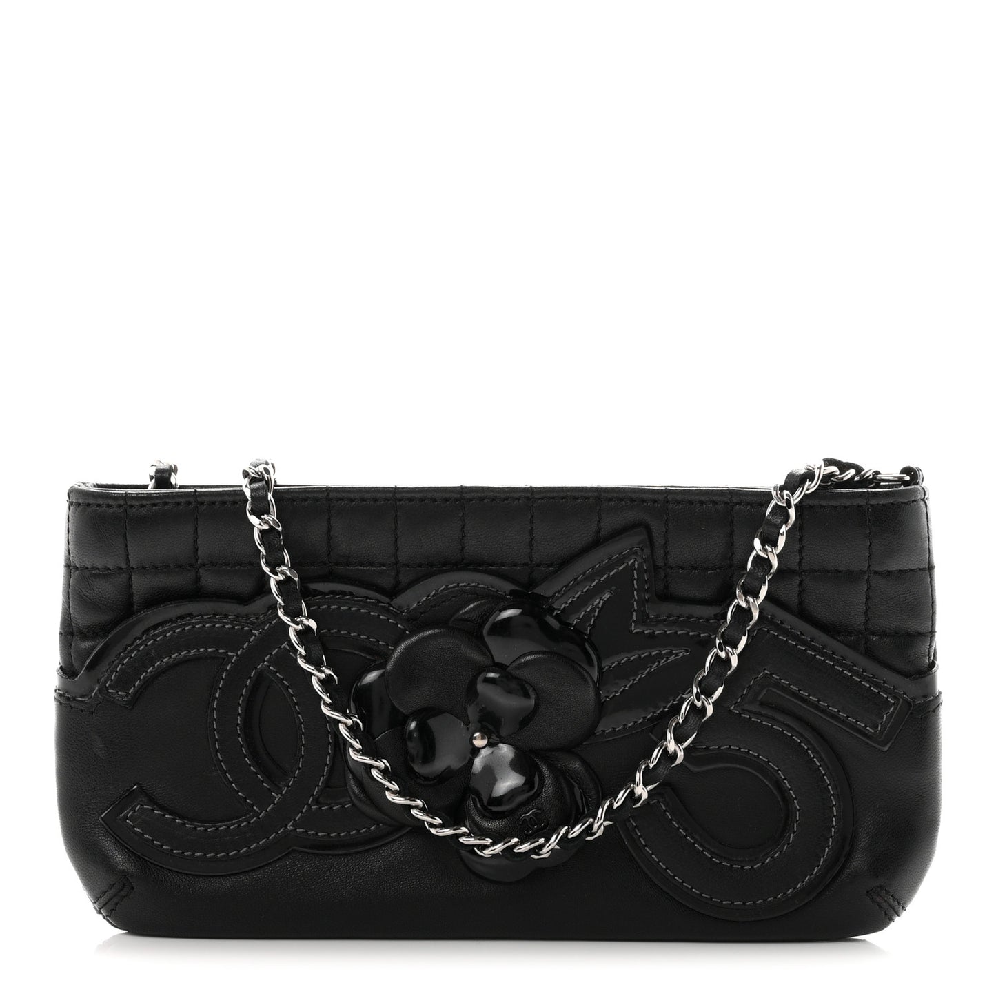 Lambskin Camellia No. 5 Chain Pouch Black