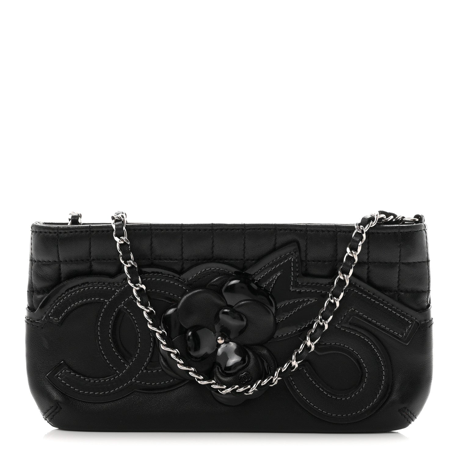 Chanel Lambskin Camellia No. 5 Chain Pouch Black 1 of 9