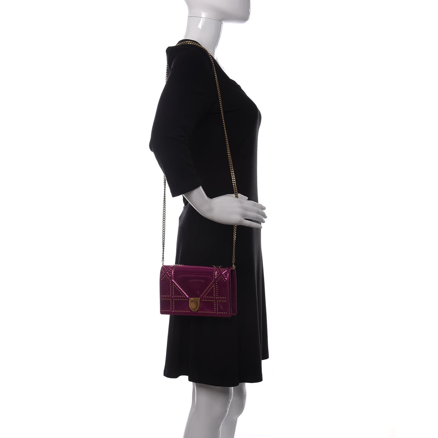 Patent Studded Diorama Wallet on Chain Pouch Pink