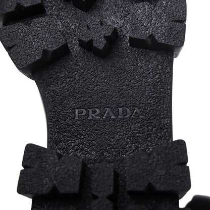 Prada Vitello Lux Nylon Metal Triangle Logo Monolith Pouch Pocket 55mm Tall Combat Boots 37.5 Black 6 of 15
