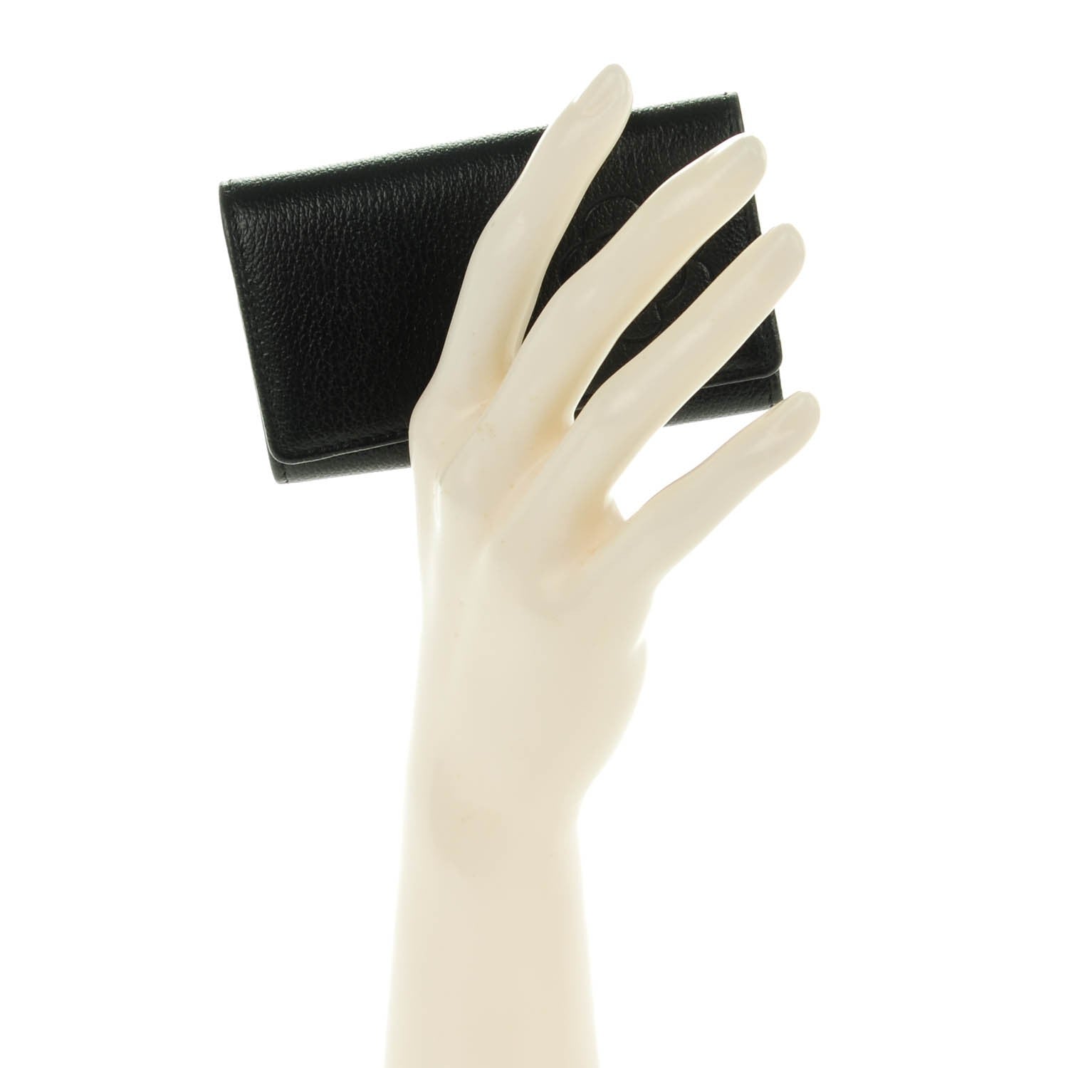 Chanel Goatskin Camellia Embossed 6 Key Holder Black 2 of 8