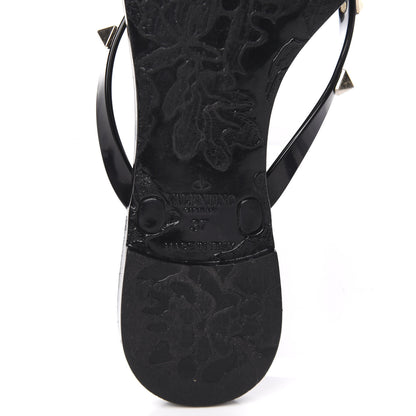Valentino Garavani PVC Jelly Rockstud Bow Thong Sandals 37 Black 6 of 7