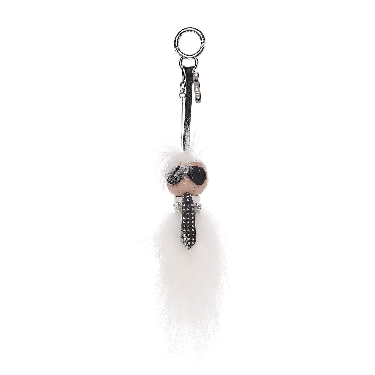 Fox Goat Mink Fur Nappa Crystal Studded Mini Karlito Tuxedo Bag Charm White Multicolor