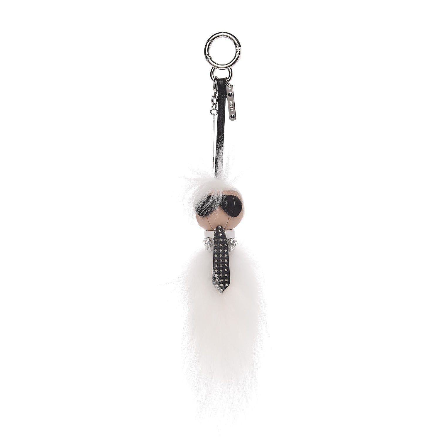 Fendi Fox Goat Mink Fur Nappa Crystal Studded Mini Karlito Tuxedo Bag Charm White Multicolor 1 of 3