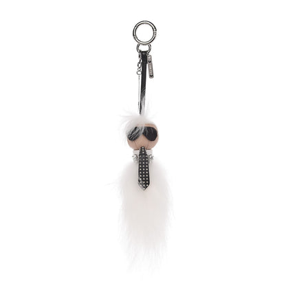 Fendi Fox Goat Mink Fur Nappa Crystal Studded Mini Karlito Tuxedo Bag Charm White Multicolor 1 of 3