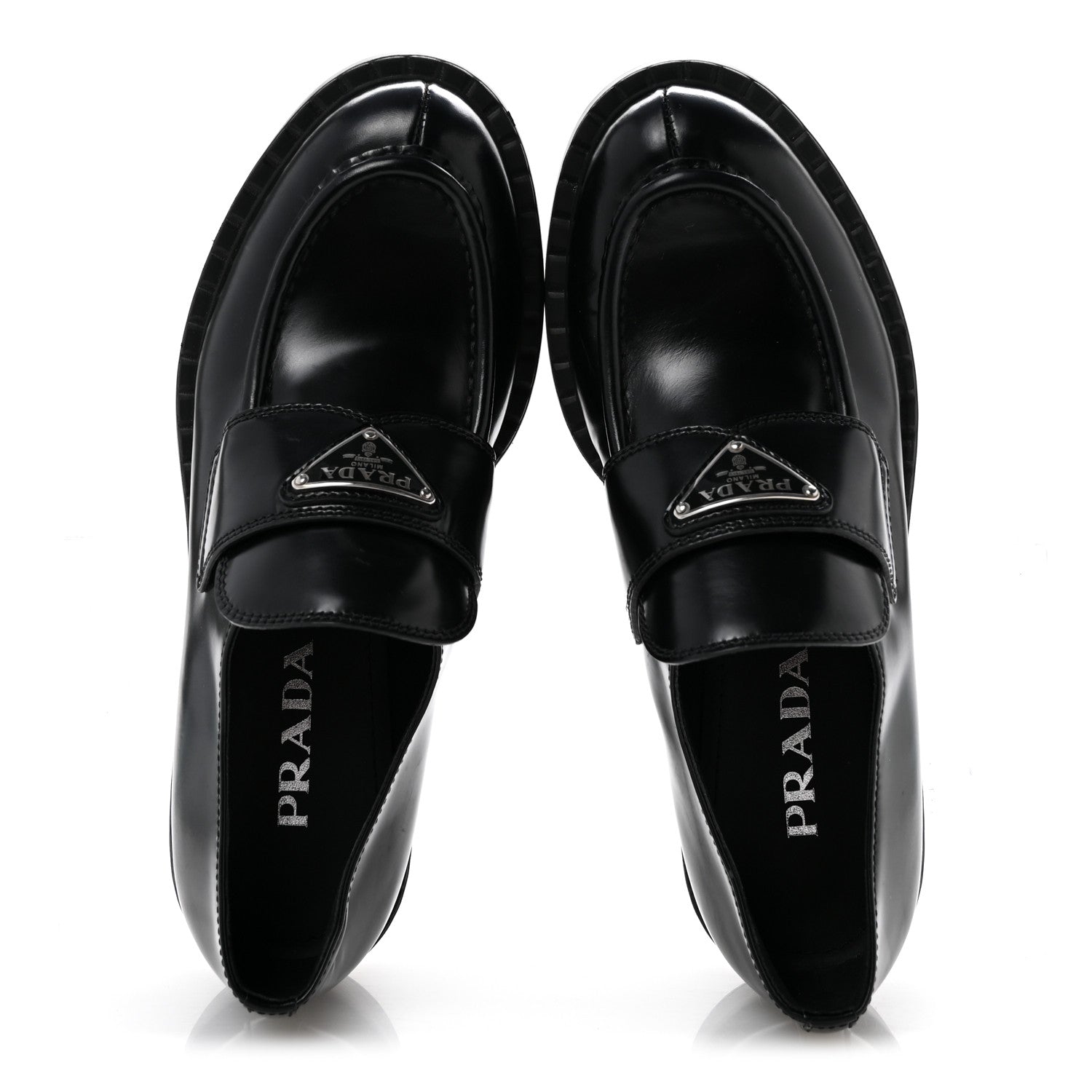 Prada Spazzolato Metal Triangle Logo 50mm Loafers 38 Black 2 of 9