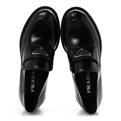Prada Spazzolato Metal Triangle Logo 50mm Loafers 38 Black 2 of 9