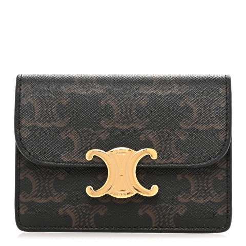 Triomphe Canvas Calfskin Flap Card Holder Tan