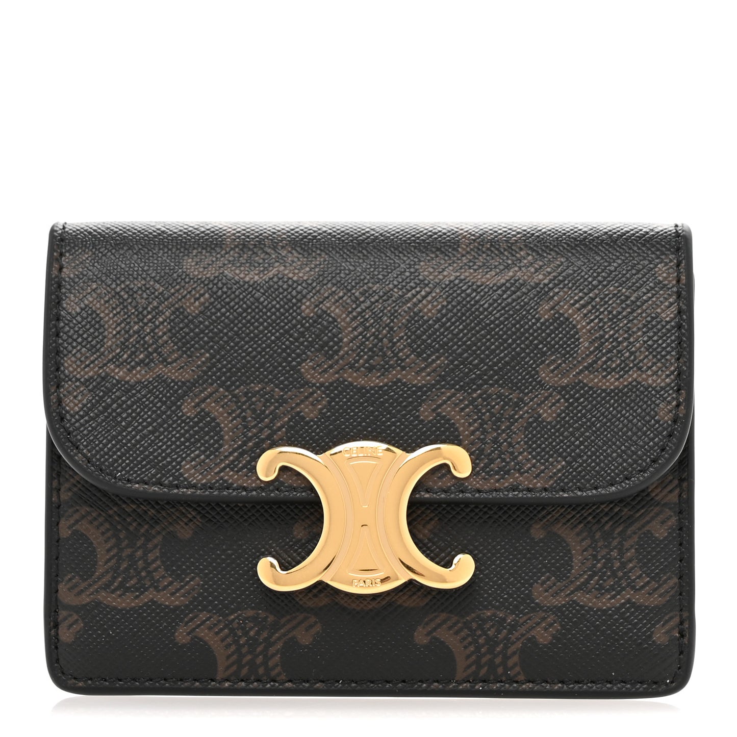 Triomphe Canvas Calfskin Flap Card Holder Tan