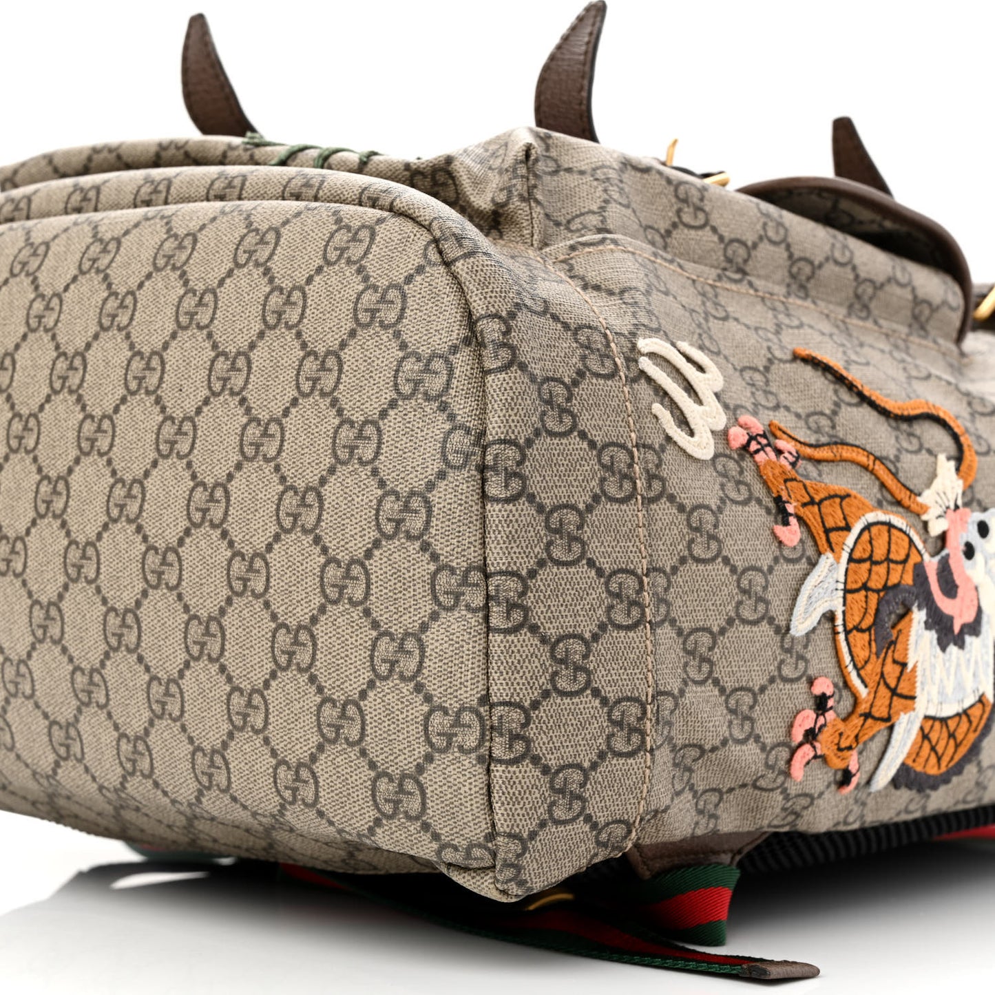 Soft GG Supreme Monogram Courrier Web Double Buckle Backpack Beige New Acero