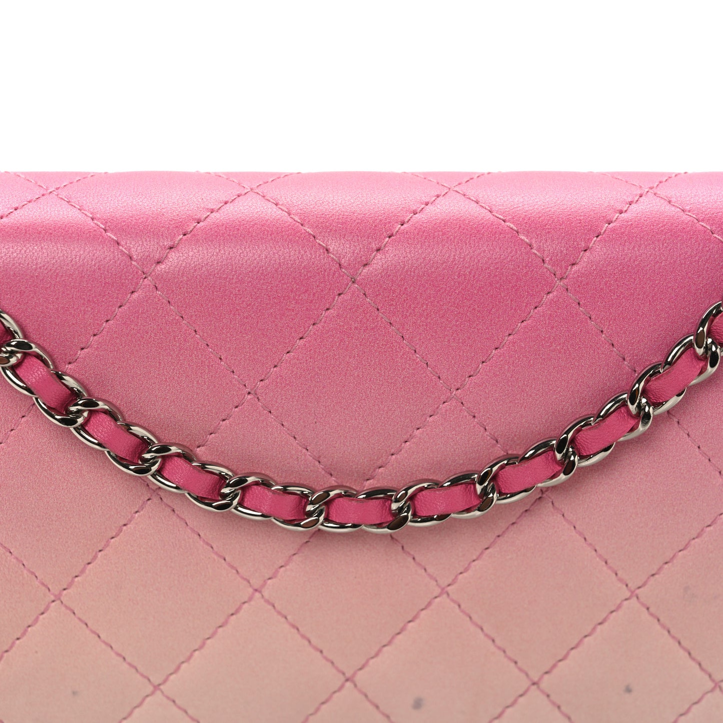 Faded Lambskin Quilted Zephyr Wallet on Chain WOC Dark Pink