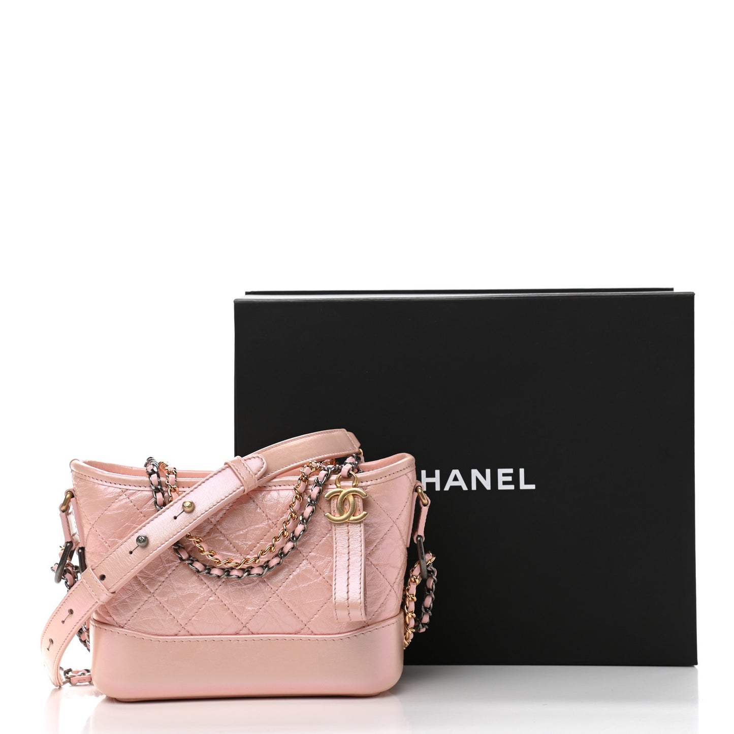 Iridescent Aged Calfskin Quilted Small Gabrielle Hobo Light Pink