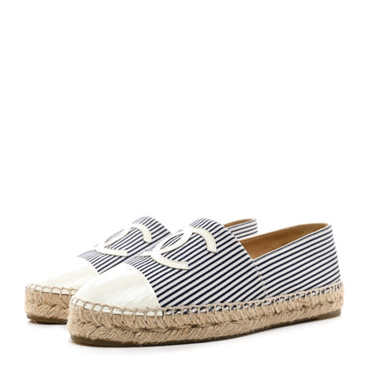 Chanel Canvas Striped Patent CC Espadrilles 37 Ivory Navy White 3 of 11
