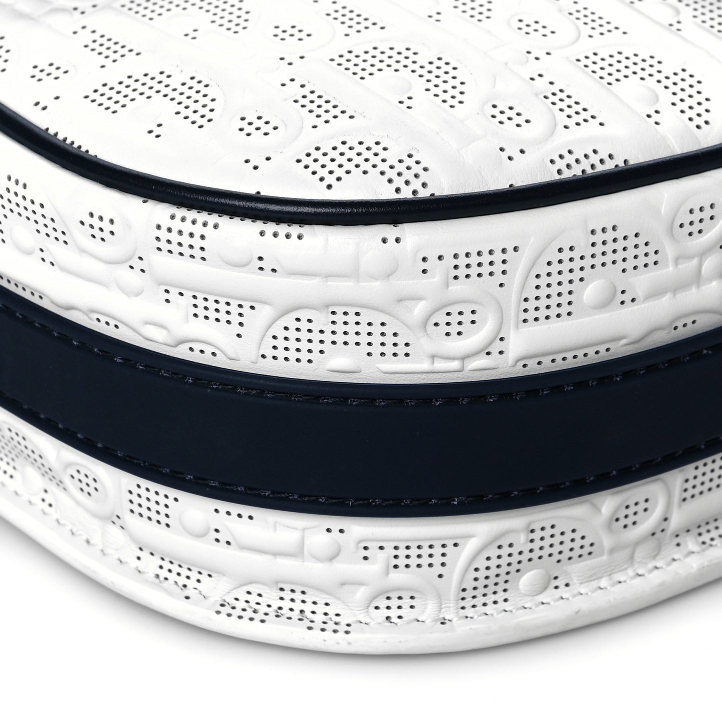 Calfskin Perforated Oblique Medium Bobby Flap White Blue