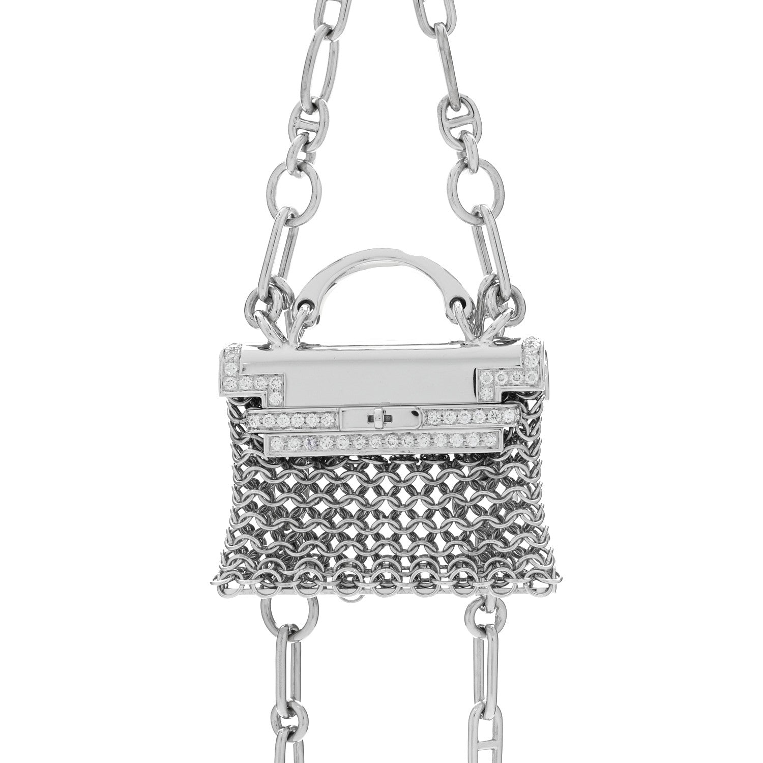 Hermes 18K White Gold Diamond Precieux Kelly Long Necklace 4 of 7