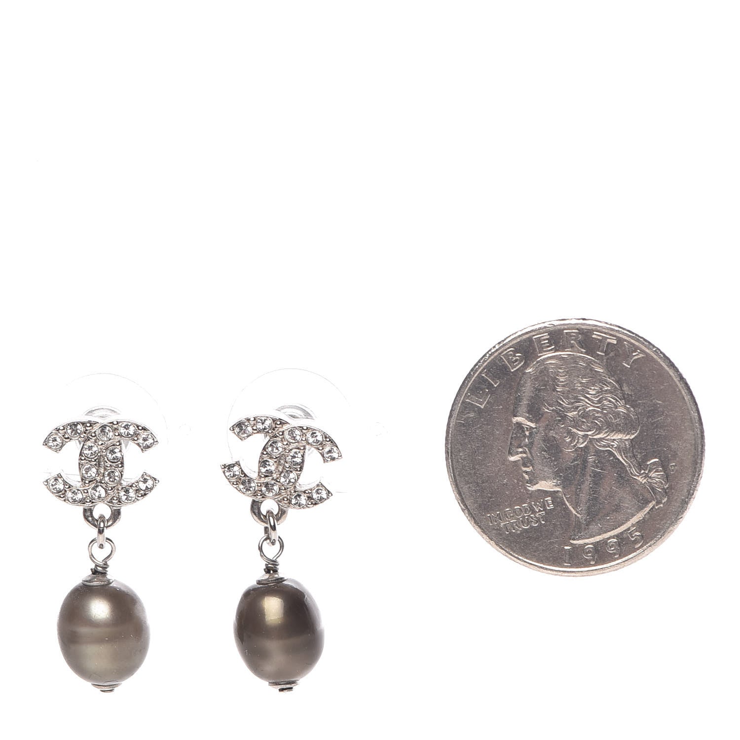 Chanel Crystal Pearl CC Drop Earrings Grey 2 of 4