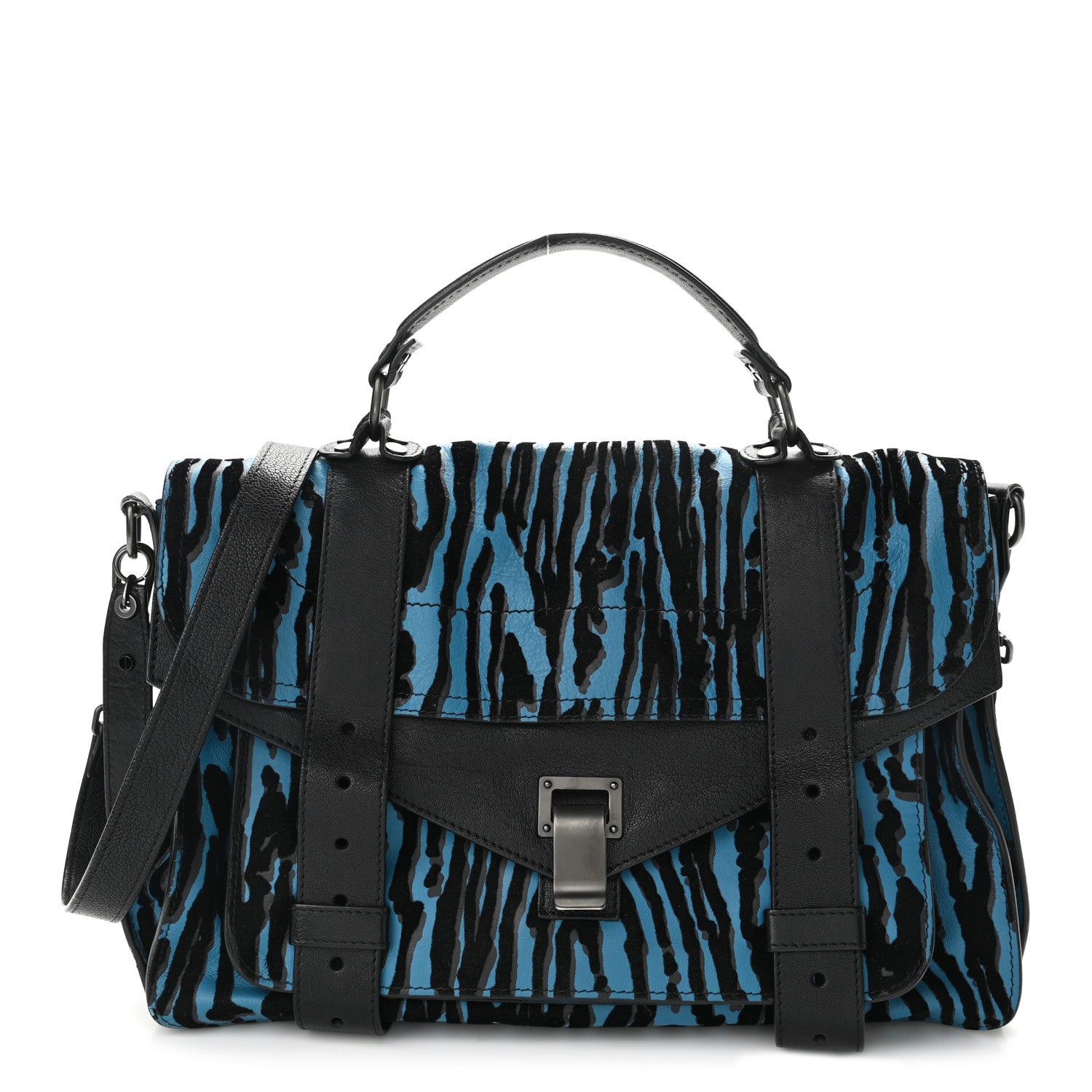 Proenza Schouler Lambskin Velvet Medium Woodgrain PS1 Satchel Teal Black 1 of 11