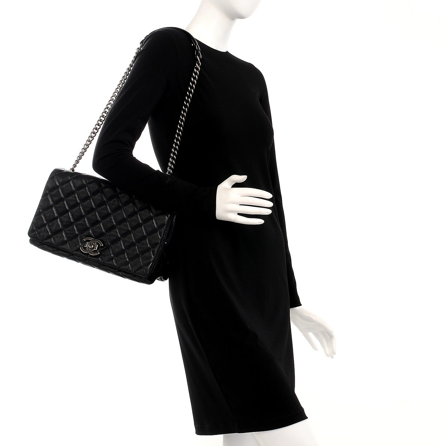 Chanel Metallic Goatskin Quilted Large City Rock Flap Black 2 of 7