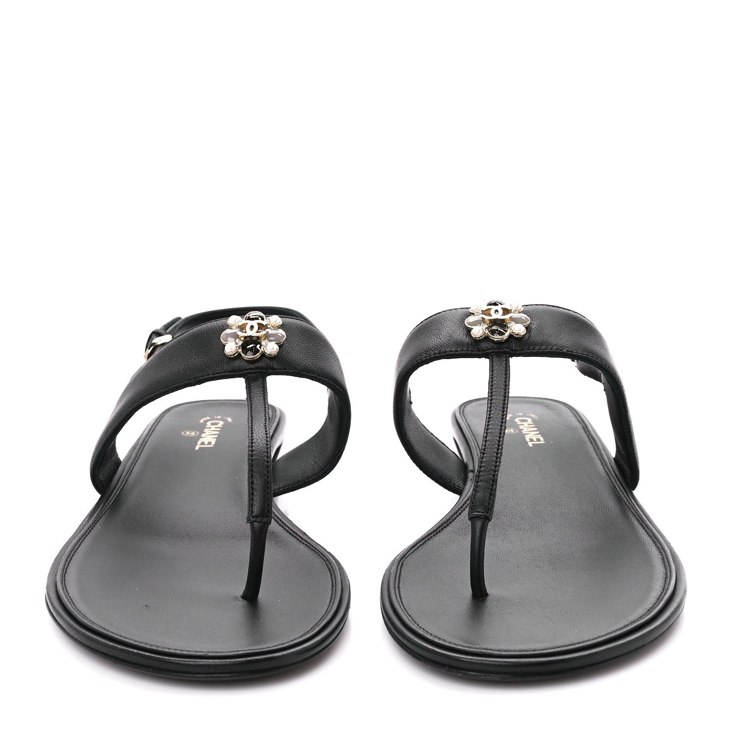 Chanel Lambskin Gripoix CC Thong Sandals 40.5 Black Gold 2 of 9