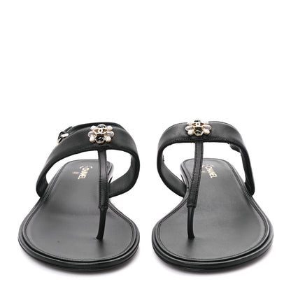 Chanel Lambskin Gripoix CC Thong Sandals 40.5 Black Gold 2 of 9