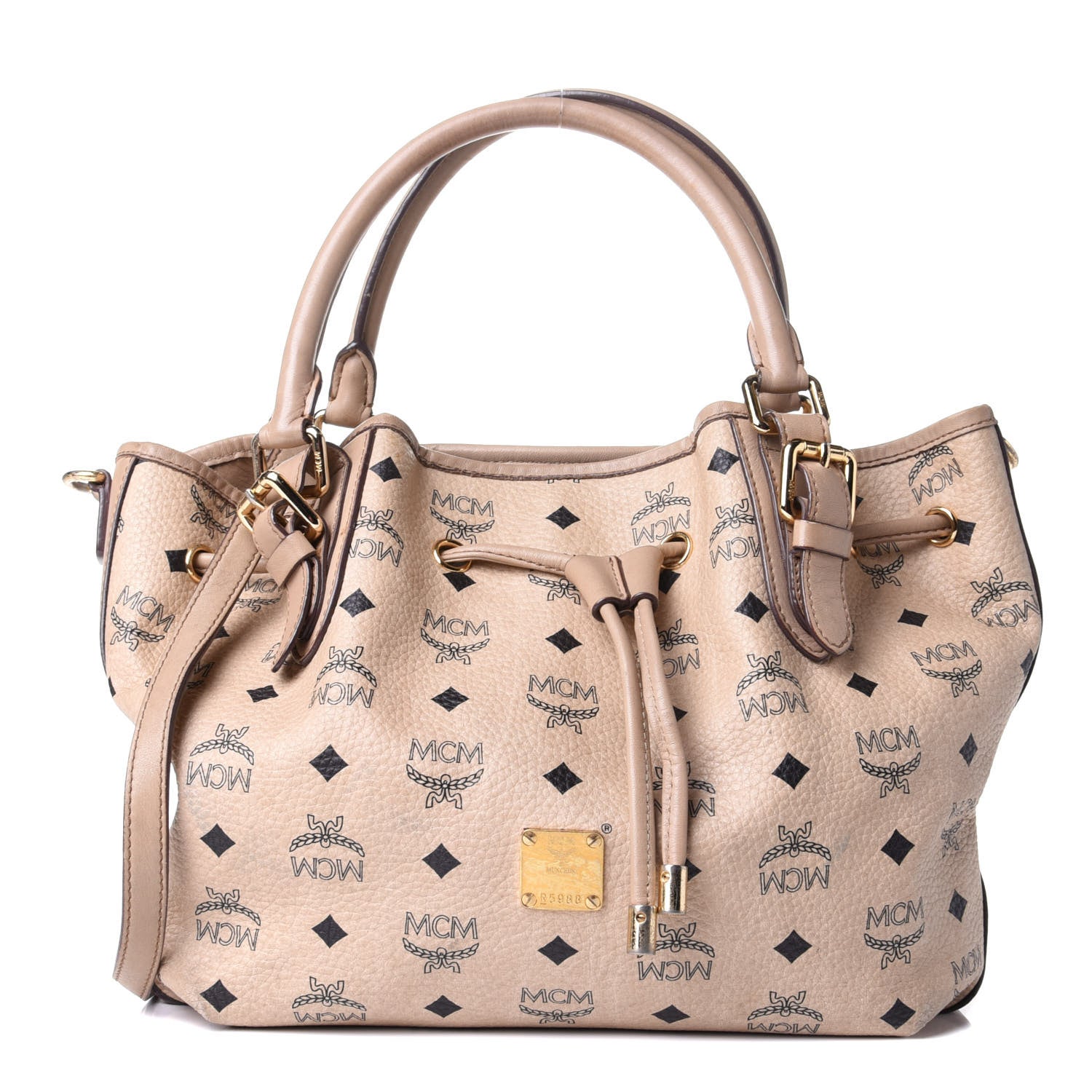 MCM Visetos Drawstring Bucket Bag Beige 1 of 13