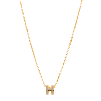 Hermes Lacquered Gold Mini Pop H Pendant Necklace Marron Glace 1 of 6