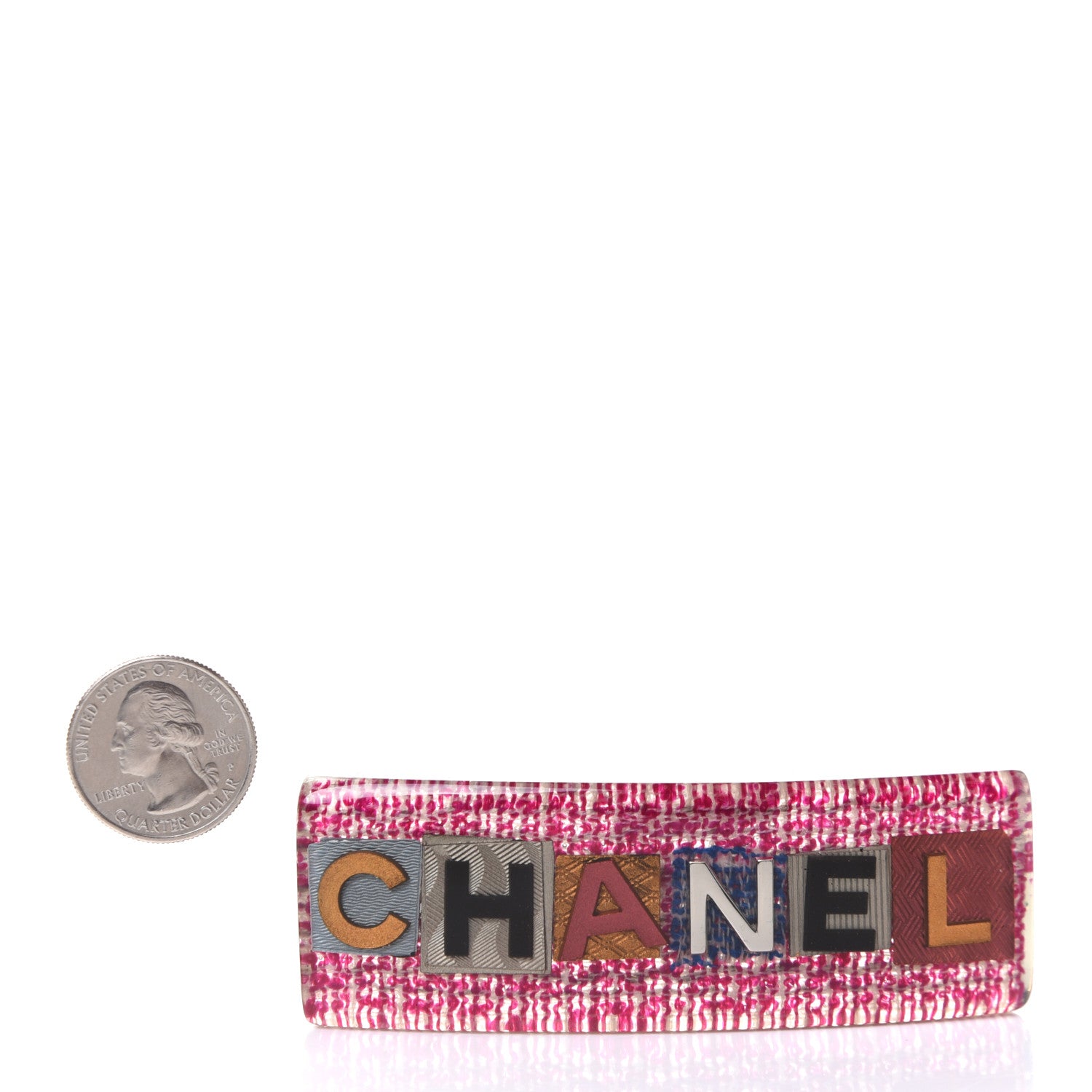 Chanel Resin Logo Barette Fuchsia 2 of 5