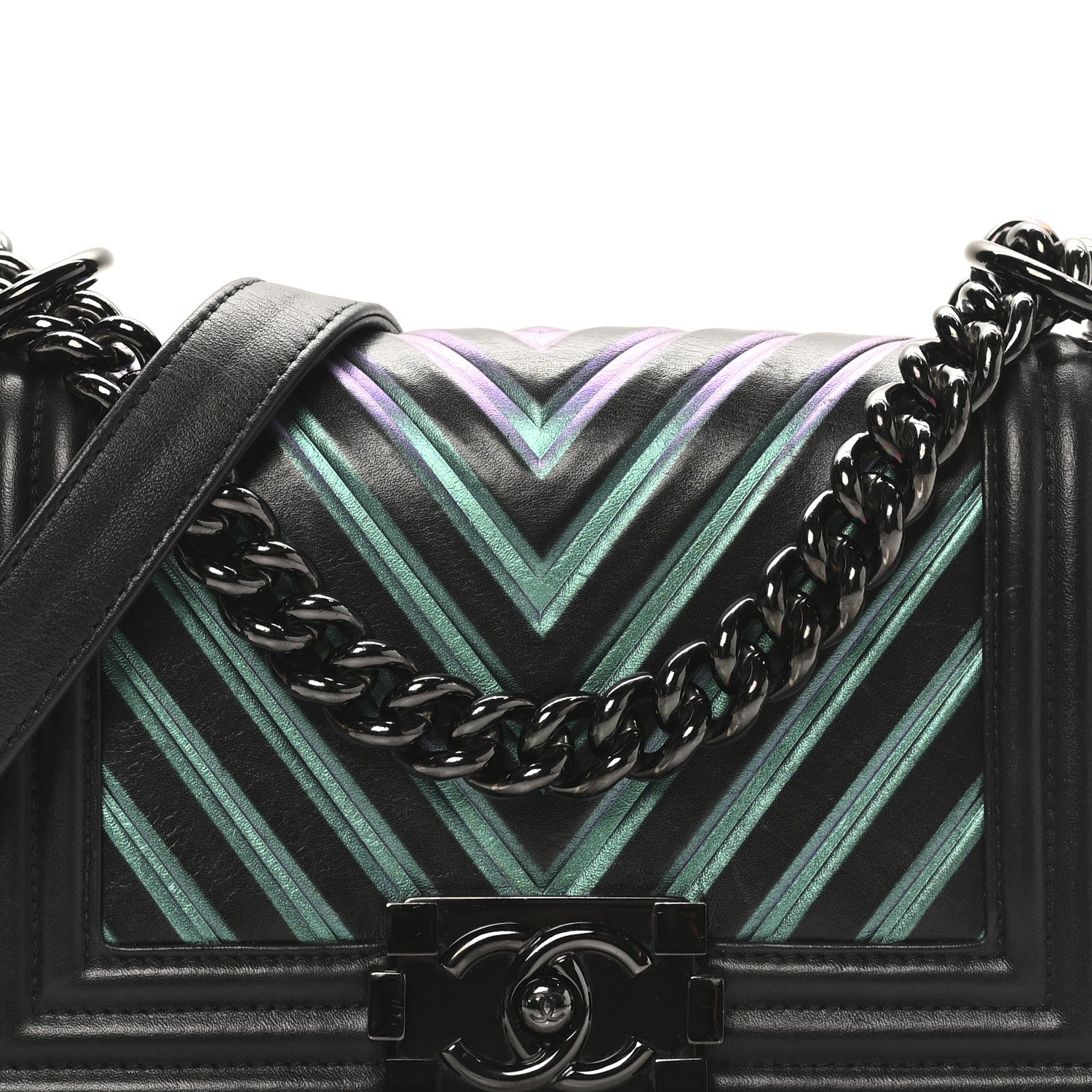 Chanel Calfskin Painted Chevron Embossed Medium Boy Flap Black 8 of 10