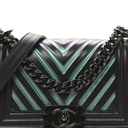 Chanel Calfskin Painted Chevron Embossed Medium Boy Flap Black 8 of 10