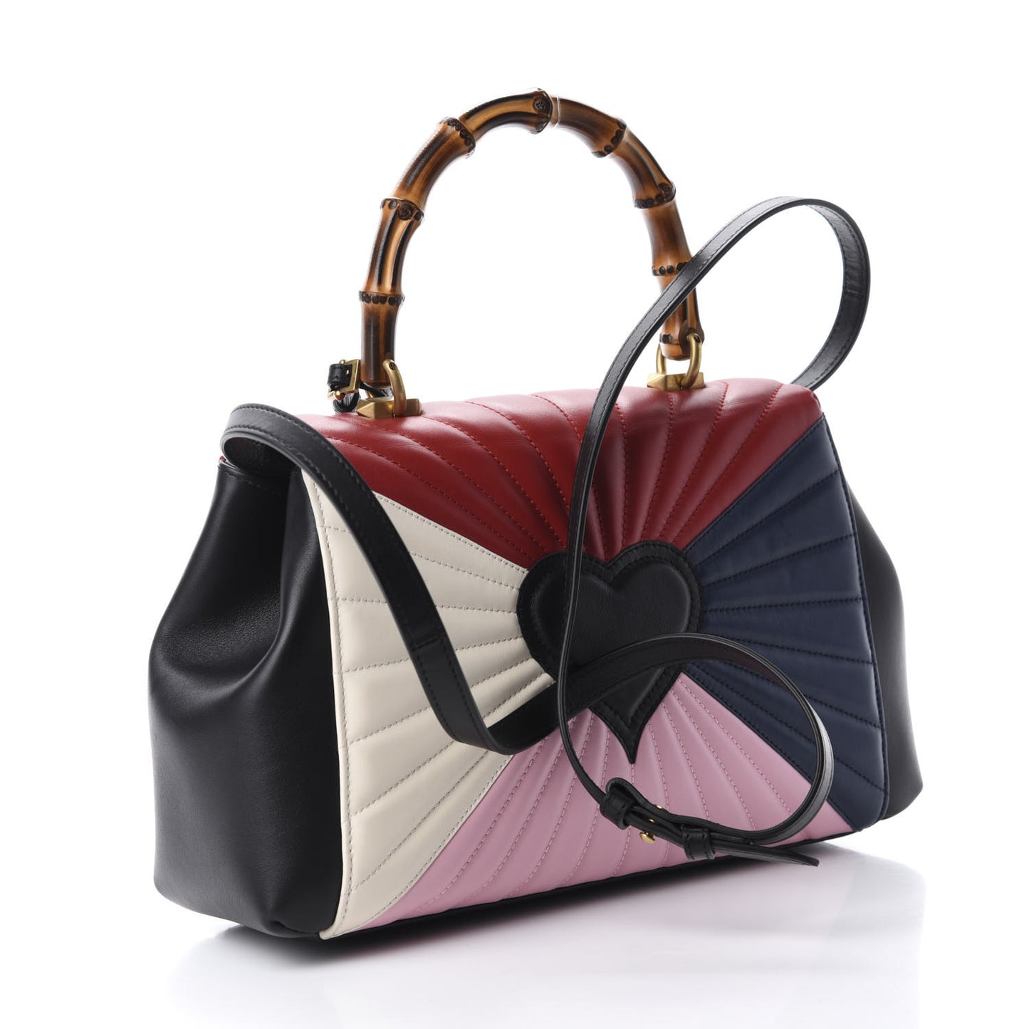 Calfskin Bamboo Trapuntata Queen Margaret Top Handle Bag Blue Agata Hibiscus Red Mystic White Sugar Pink