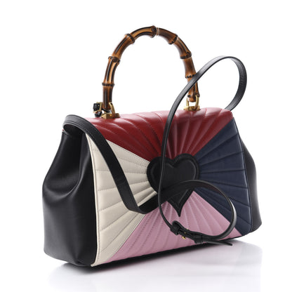 Gucci Calfskin Bamboo Trapuntata Queen Margaret Top Handle Bag Blue Agata Hibiscus Red Mystic White Sugar Pink 2 of 10