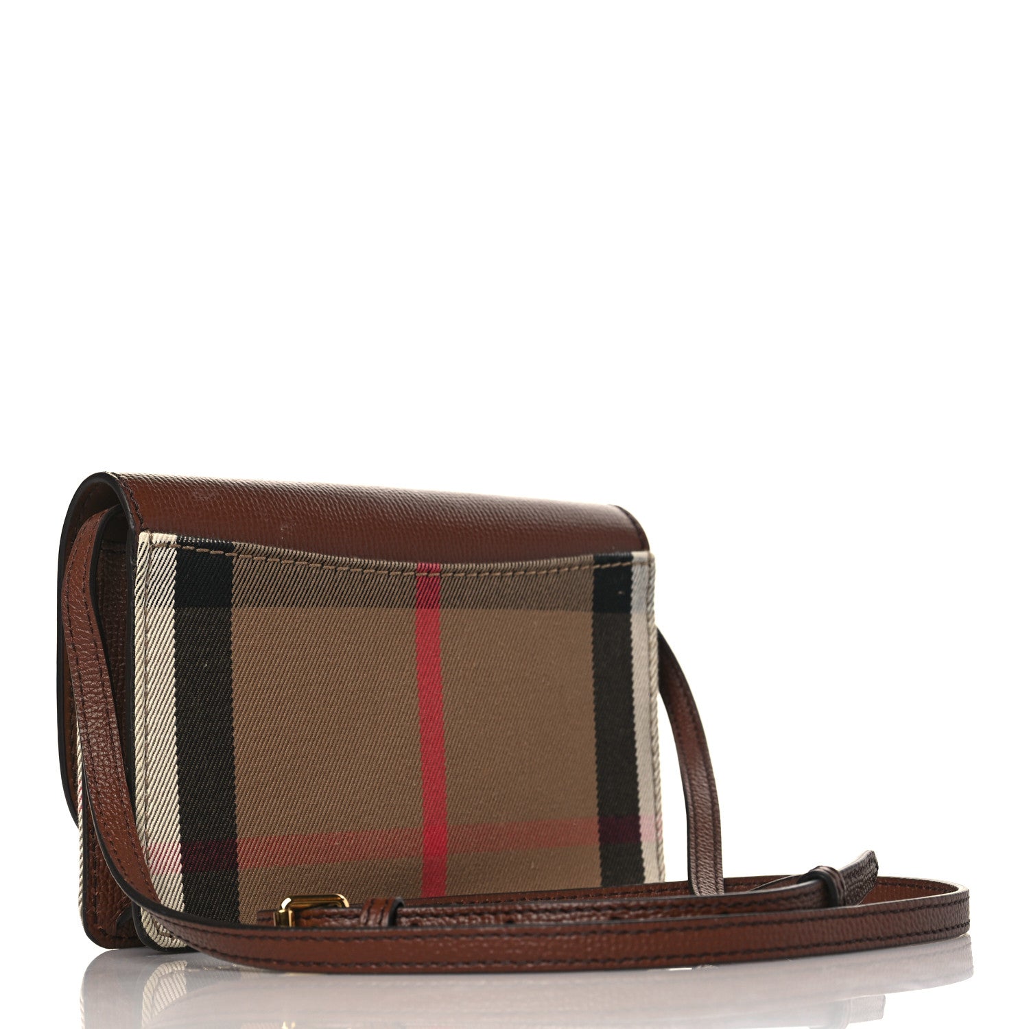 Burberry Grained Calfskin House Check Tartan Mix Hampshire Wallet On Chain Tan 3 of 11