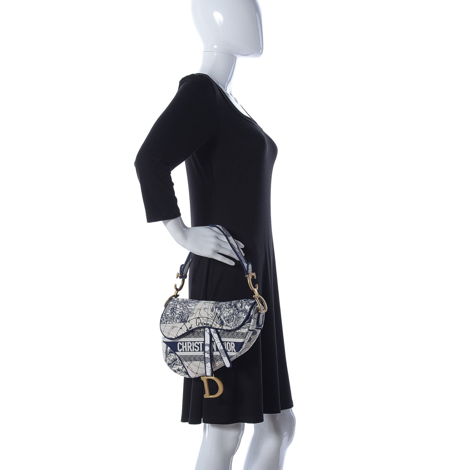 Christian Dior Canvas Embroidered Around the World Saddle Bag Blue 2 of 11