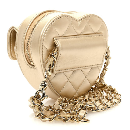 Chanel Metallic Lambskin Quilted CC In Love Heart Waist Belt Bag With Chain Gold 3 of 10