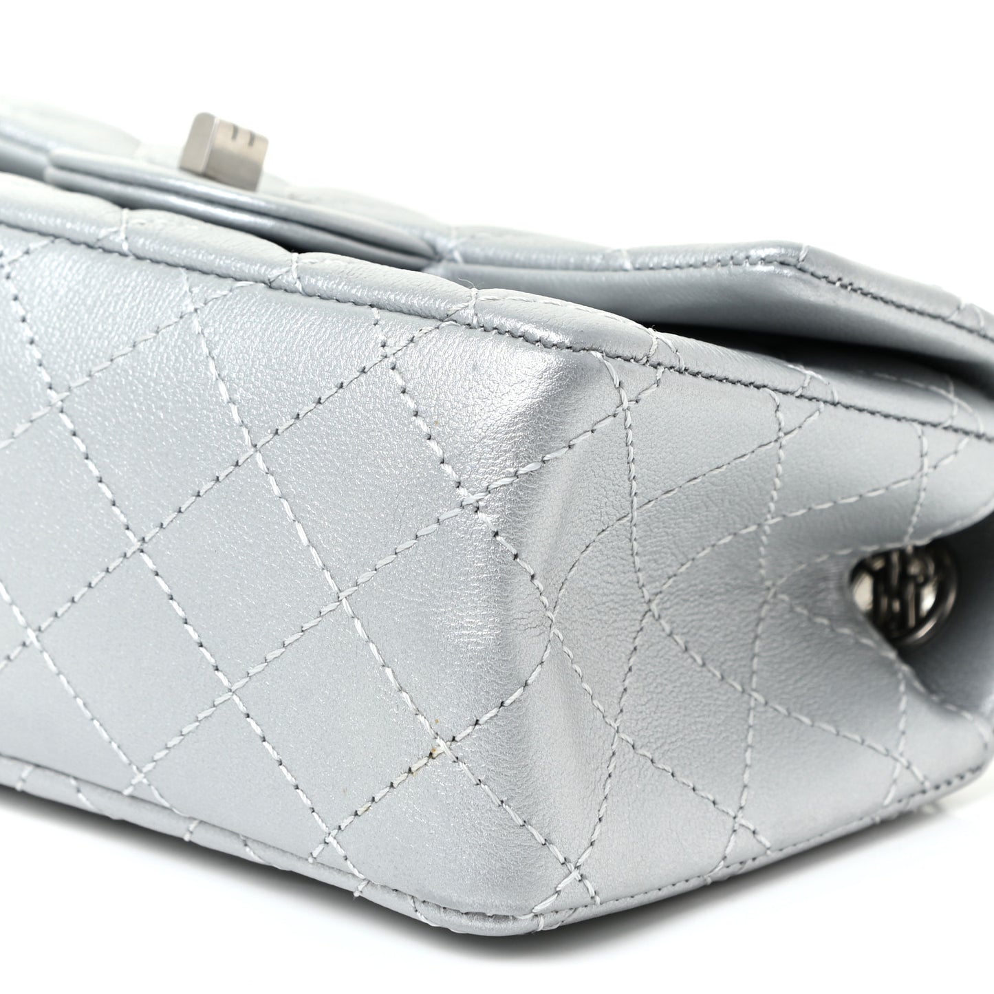 Metallic Grained Calfskin Quilted 2.55 Reissue Mini Flap Silver