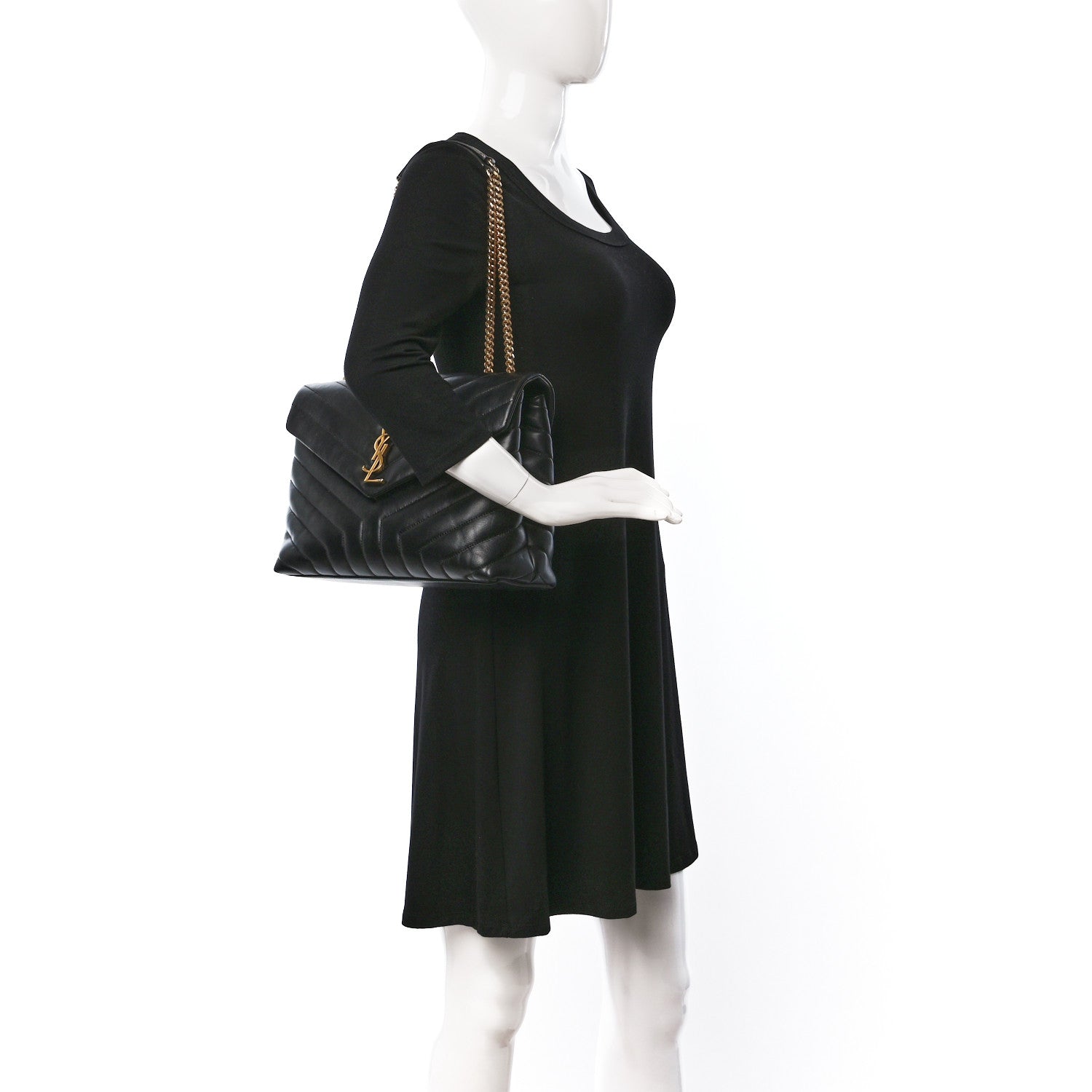 Saint Laurent Calfskin Y Quilted Monogram Medium Loulou Chain Satchel Black 2 of 10