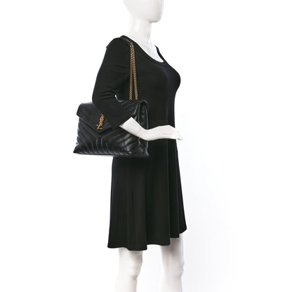 Saint Laurent Calfskin Y Quilted Monogram Medium Loulou Chain Satchel Black 2 of 10