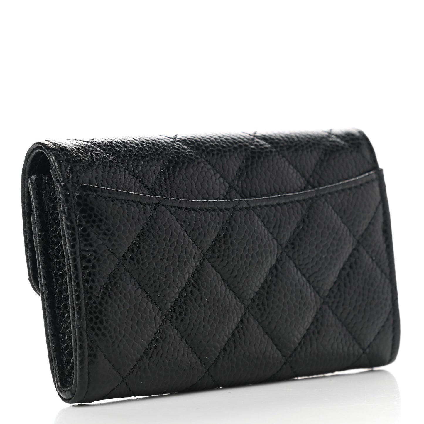Caviar Quilted Flap Card Holder Wallet Black