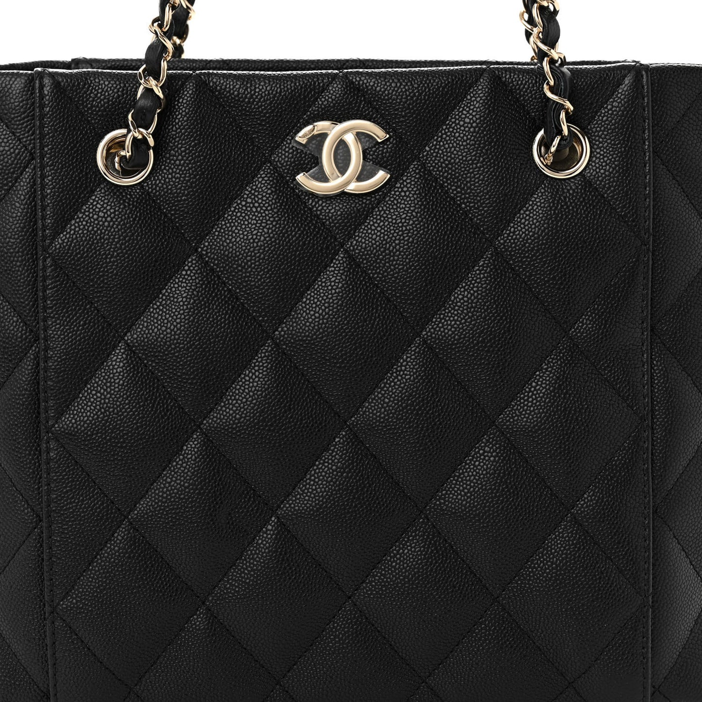 Caviar Quilted Small Shopping Tote Black