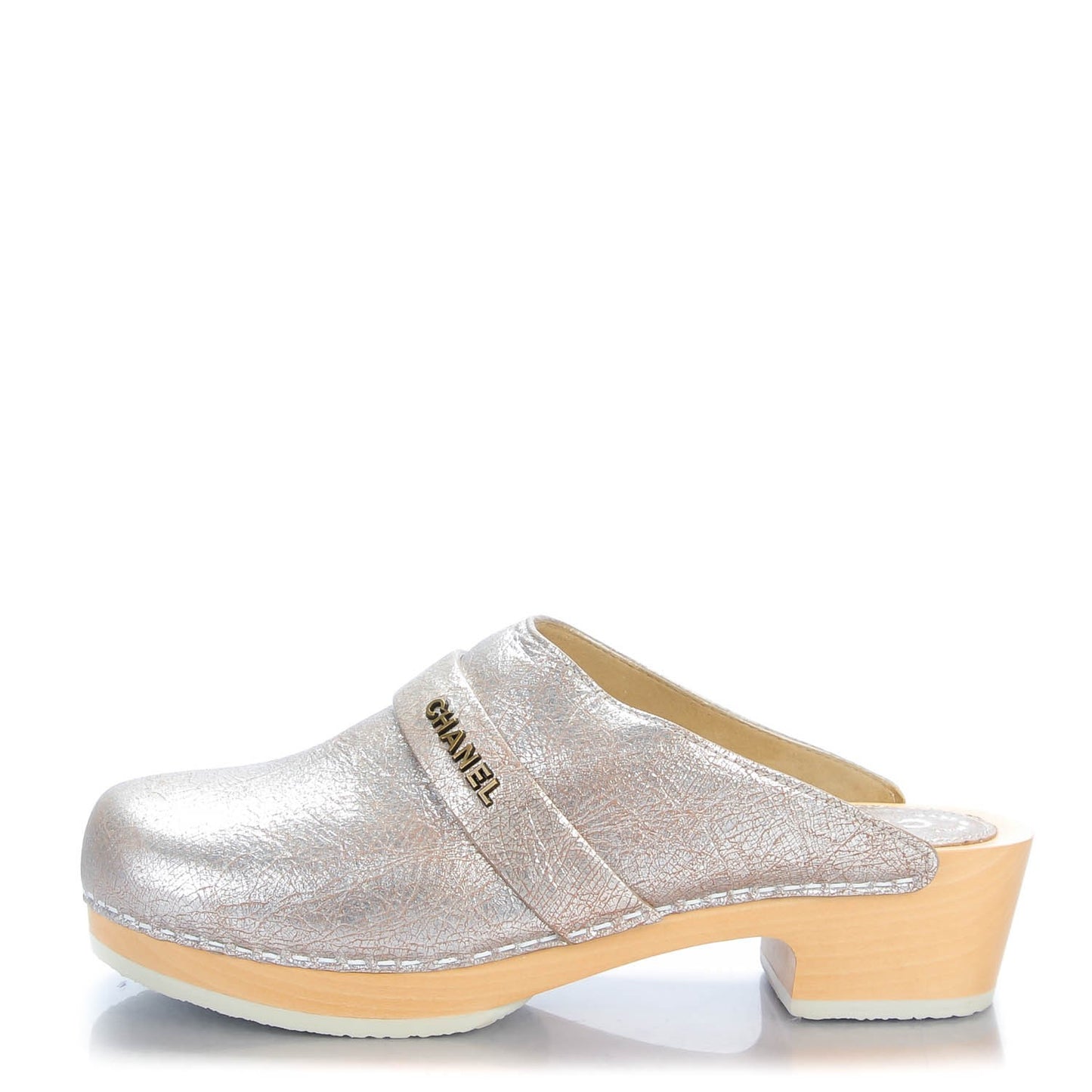 Metallic Crackled Leather Mules 37.5 Silver
