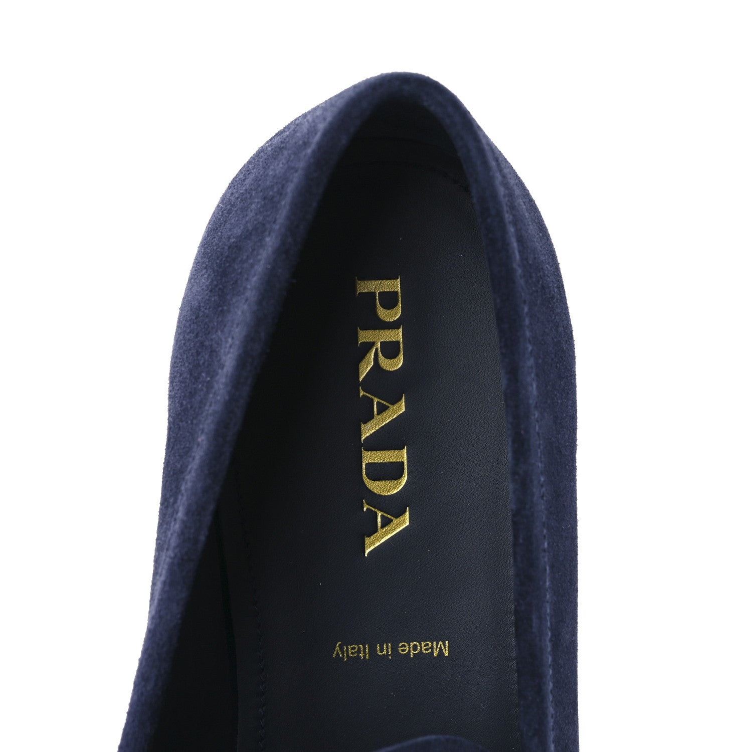 Prada Vitello Scamosciato Metal Triangle Logo Mens Loafers 10.5 Bleu 7 of 8