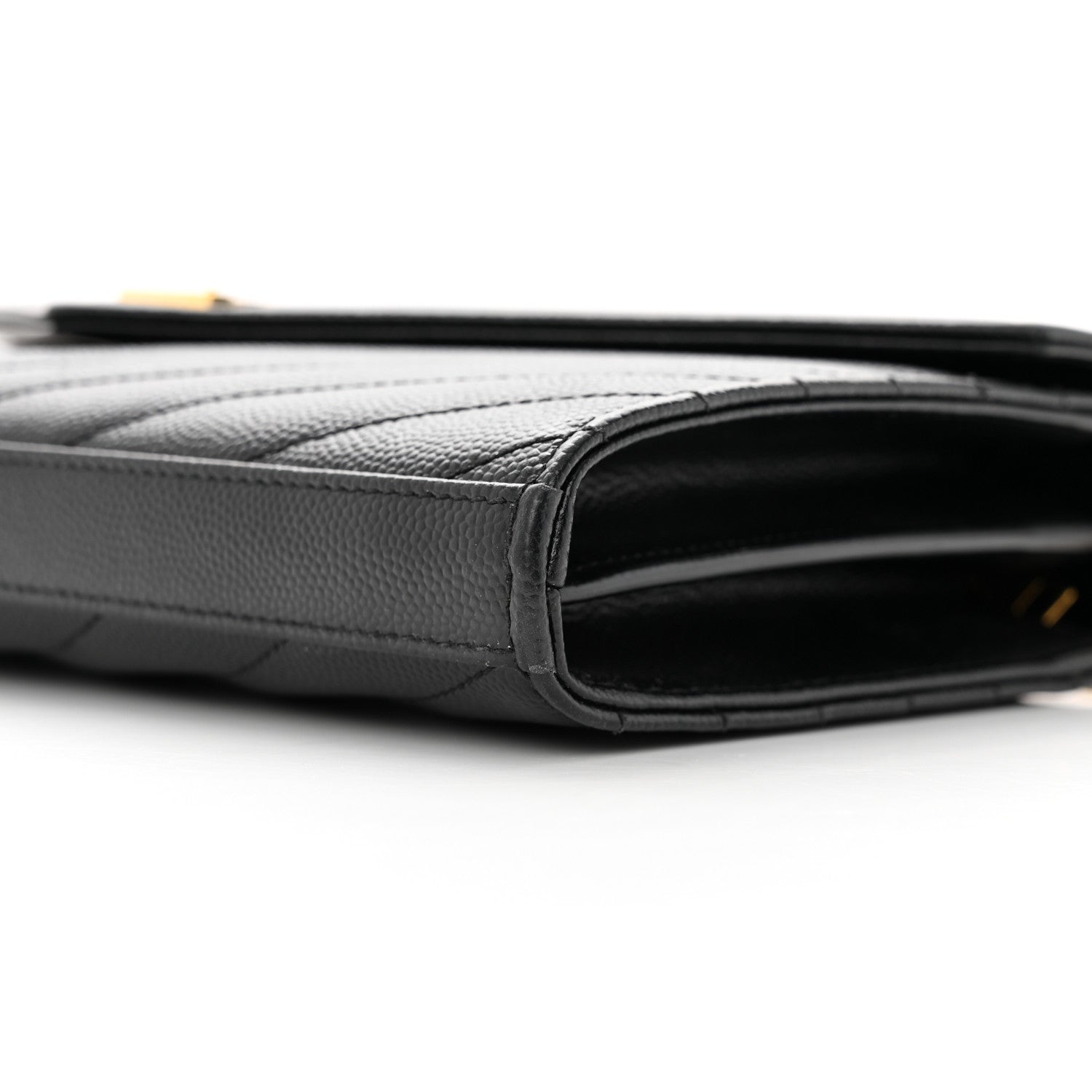 Saint Laurent Grain De Poudre Matelasse Chevron Monogram Chain Wallet Black 9 of 18